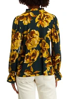 Women's Long Sleeve Tiered Mix Print Top