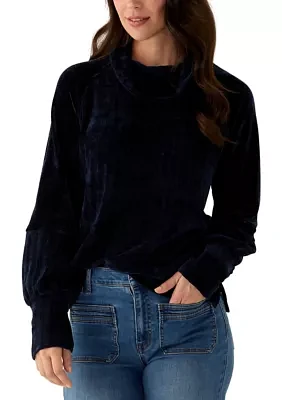 Women's Chenille Turtleneck Top with Side Slits