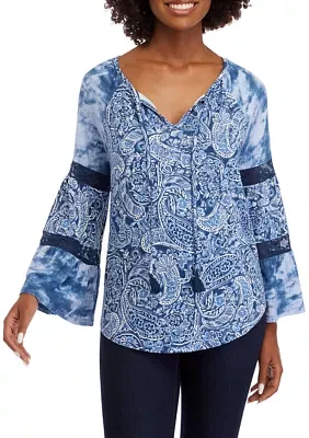 Women's Long Sleeve Tier Mix Print Top