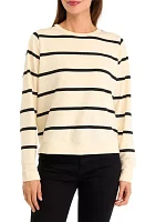 Women's Striped Cropped Pullover T-Shirt with Dolman Sleeves