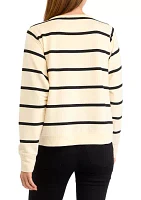 Women's Striped Cropped Pullover T-Shirt with Dolman Sleeves