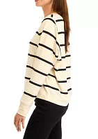 Women's Striped Cropped Pullover T-Shirt with Dolman Sleeves