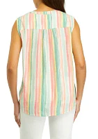 Women's Sleeveless Striped Linen Top