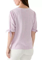 Women's Elbow Sleeve Tie Detail Linen Top