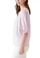 Women's Elbow Sleeve Tie Detail Linen Top