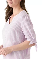 Women's Elbow Sleeve Tie Detail Linen Top