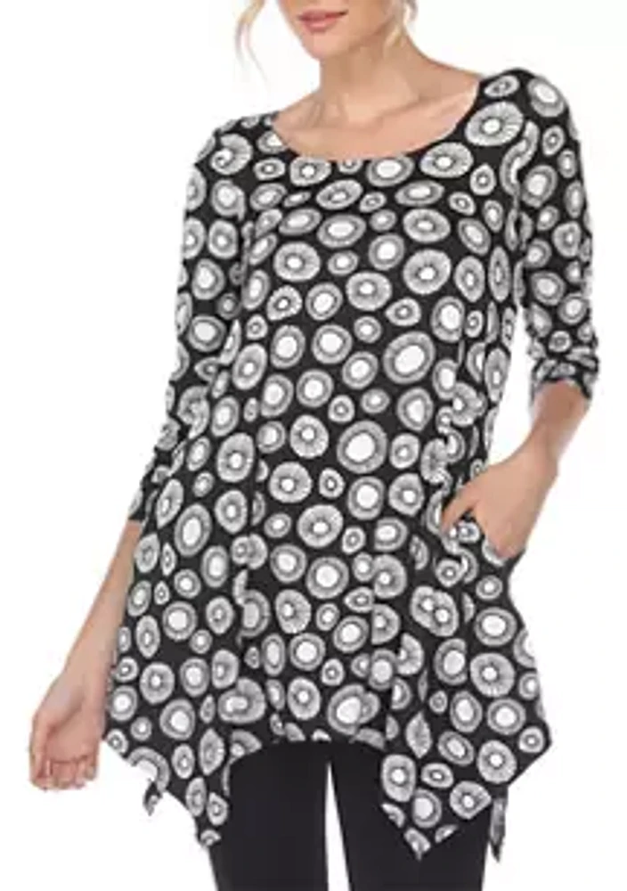 White Mark Printed Geometric Circle Tunic Top