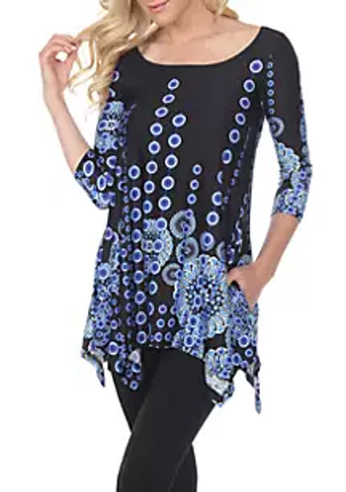 White Mark Women's Rella 3/4 Sleeve Printed Tunic