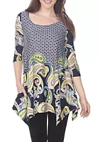 White Mark Women's Teagan 3/4 Sleeve Printed Tunic