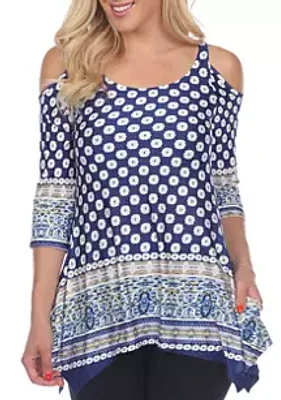 White Mark Women's Printed Cold Shoulder Tunic