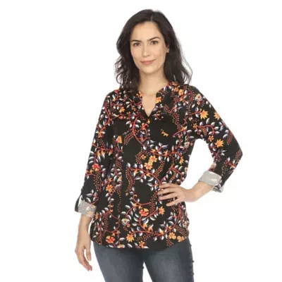 Paisley Button Front Tunic Top