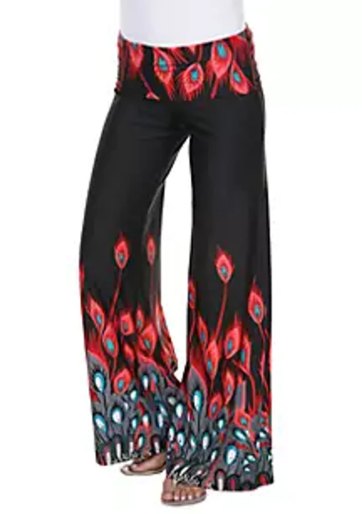 White Mark Women's Peacock Print Palazzo Pants