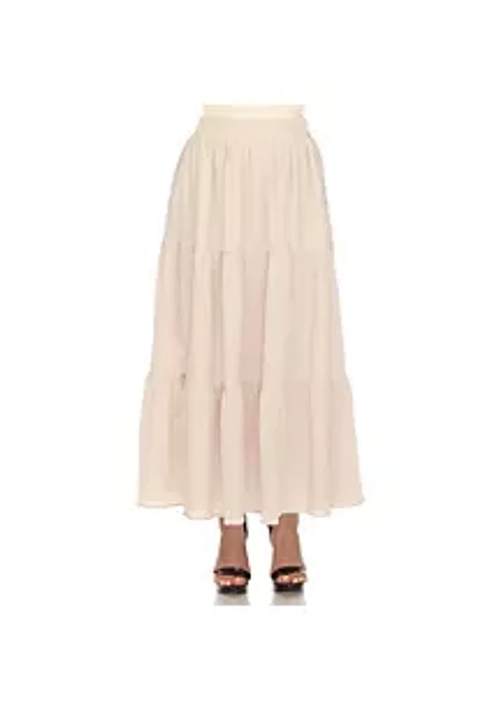 White Mark Women's Pleated Tiered Maxi Skirt
