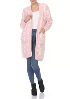 White Mark Leopard Print Open Front Sherpa Coat