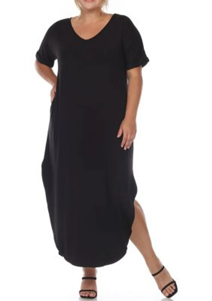 Plus Short Sleeve V-neck Maxi Dress