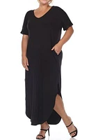 Plus Short Sleeve V-neck Maxi Dress