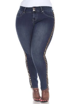 Plus Denim Cheetah Panel Jeans