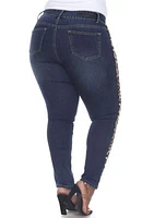 Plus Denim Cheetah Panel Jeans