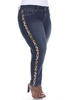 Plus Denim Cheetah Panel Jeans