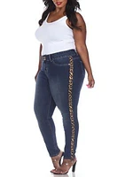 Plus Denim Cheetah Panel Jeans