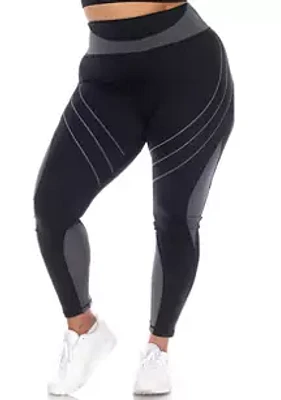 White Mark Plus High-Waist Reflective Piping Fitness Leggings