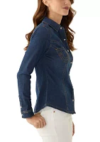 Women's Seamed Long Sleeve Button Front Shirt