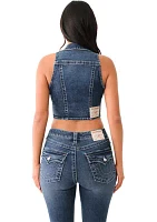 Women's Denim Vest with Crystal Buttons