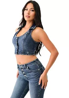 Women's Denim Vest with Crystal Buttons