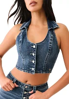 Women's Denim Vest with Crystal Buttons