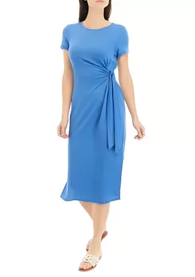 Women's Short Sleeve Baby Terry Tie Waist Midi Dress