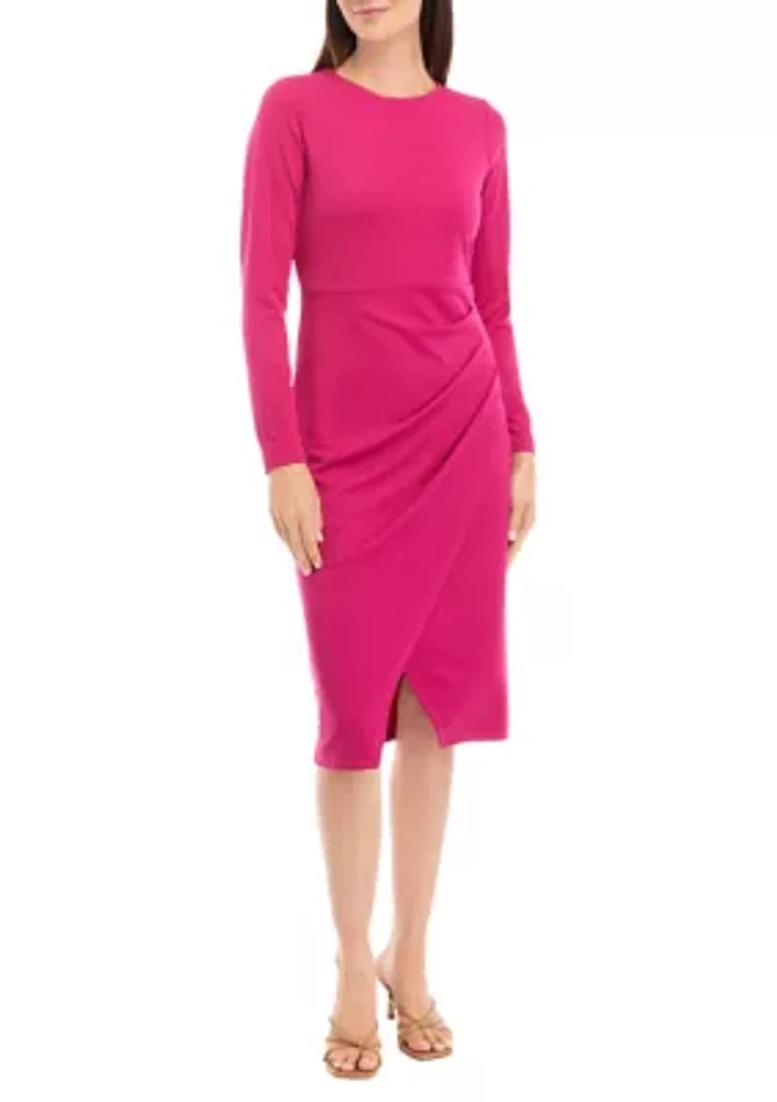 Women's Faux Wrap Midi Dress