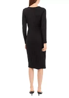 Petite Long Sleeve Faux Wrap Midi Dress