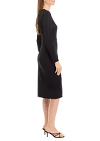 Petite Long Sleeve Faux Wrap Midi Dress