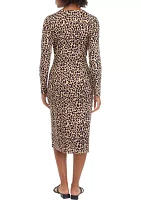 Women's Long Sleeve Faux Wrap Midi Dress