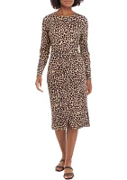 Petite Long Sleeve Faux Wrap Printed Midi Dress