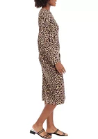 Petite Long Sleeve Faux Wrap Printed Midi Dress