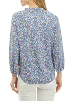 Petite 3/4 Sleeve Printed Jacquard Peasant Top