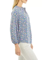 Petite 3/4 Sleeve Printed Jacquard Peasant Top