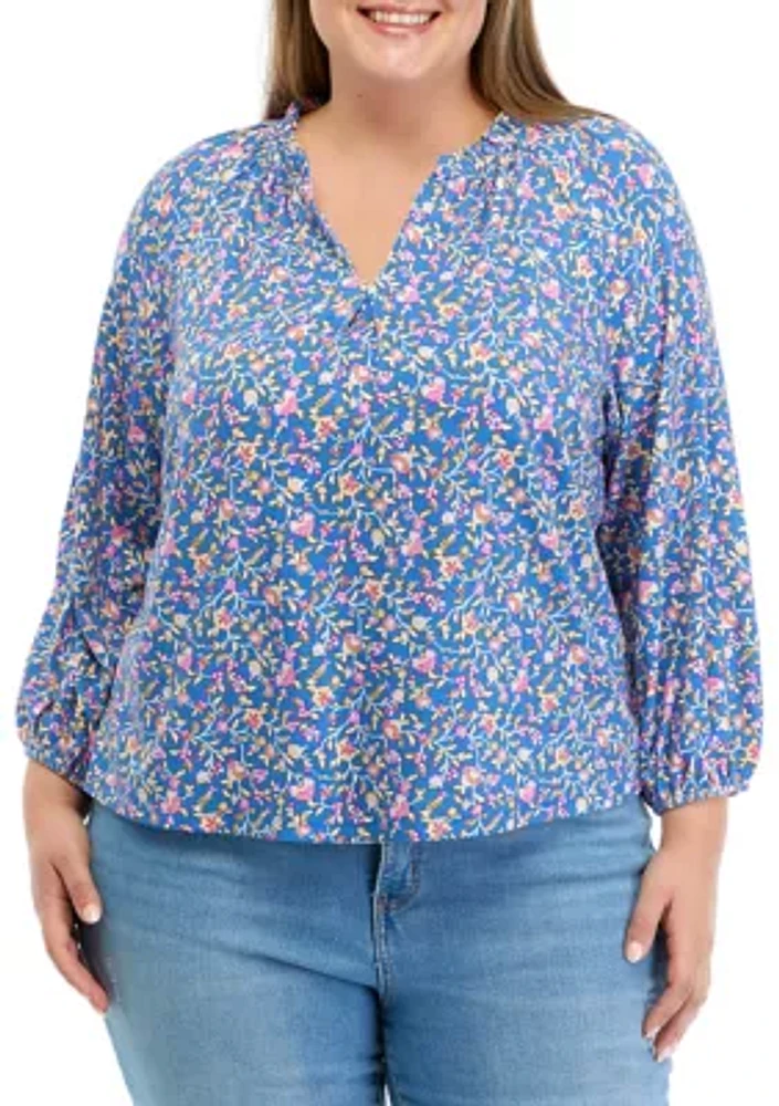 Plus Printed Peasant Top