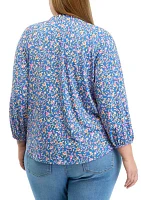 Plus Printed Peasant Top