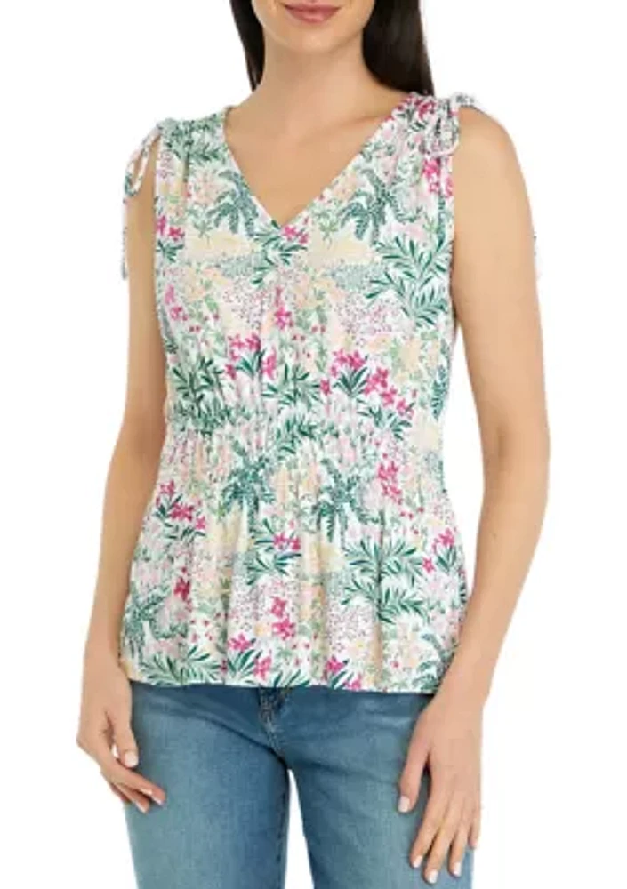 Petite Printed Tie Shoulder Top