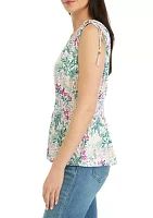 Petite Printed Tie Shoulder Top