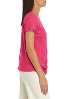 Petite Short Sleeve Tie Front Top