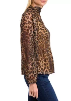 Women's Blouson Sleeve Printed Mock Neck Top