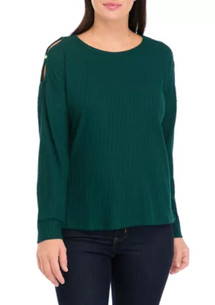 Women's Ribbed Knit Open Shoulder Top