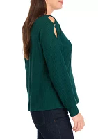 Women's Ribbed Knit Open Shoulder Top