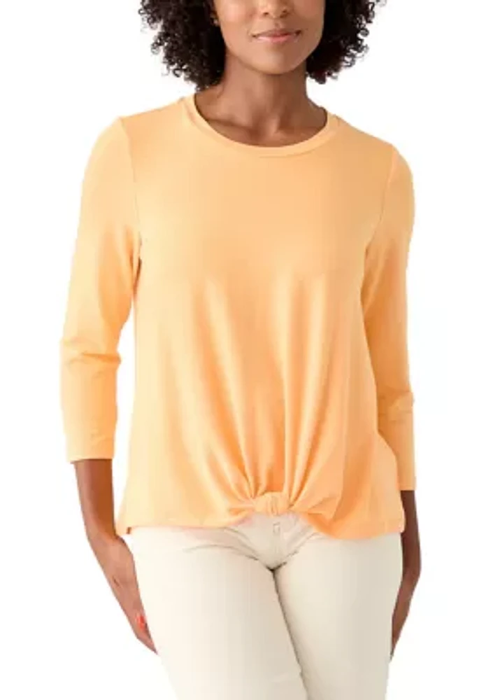 Women's 3/4 Sleeve Knot Front T-Shirt