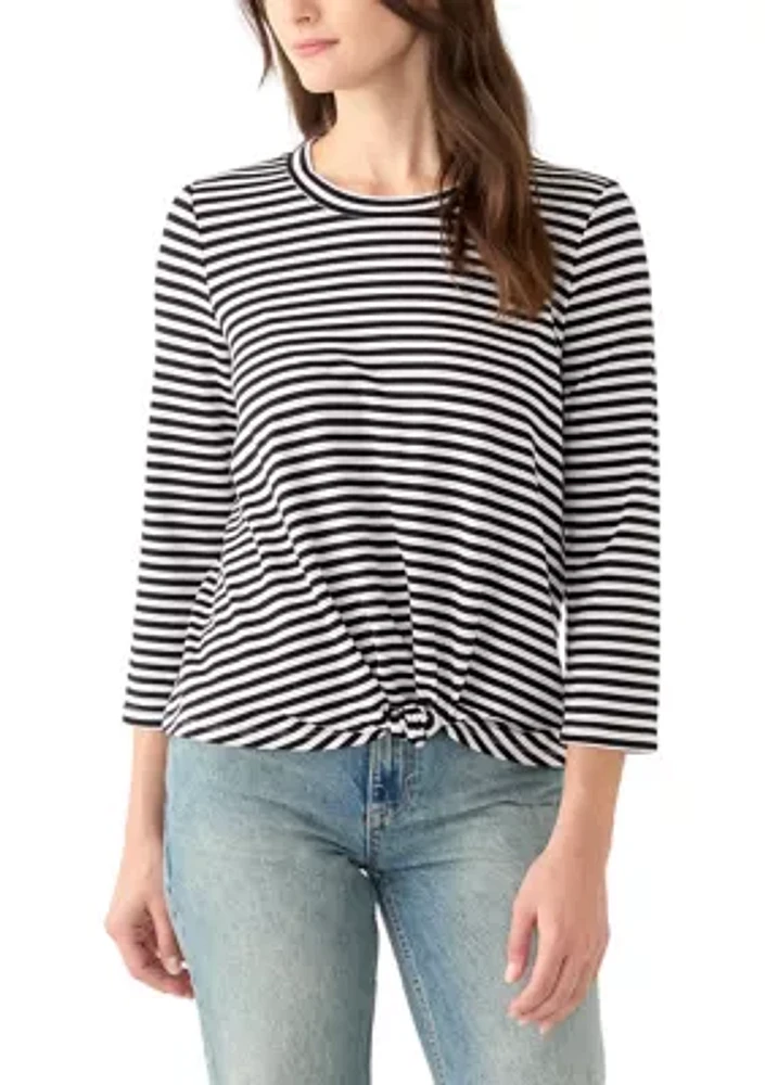 Women's 3/4 Sleeve Knot Front Stripe T-Shirt