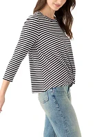 Women's 3/4 Sleeve Knot Front Stripe T-Shirt