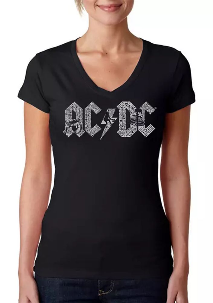 La Pop Art Black Women's Raglan Baseball Word Art Graphic T-Shirt - Acdc